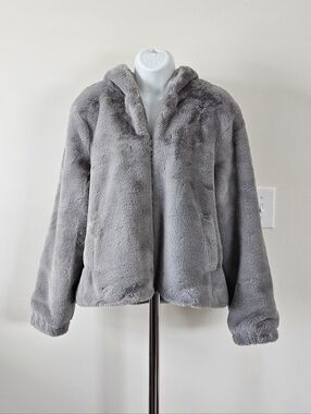 Apparis Faux Fur Hooded Jacket Gray Size Medium Like New